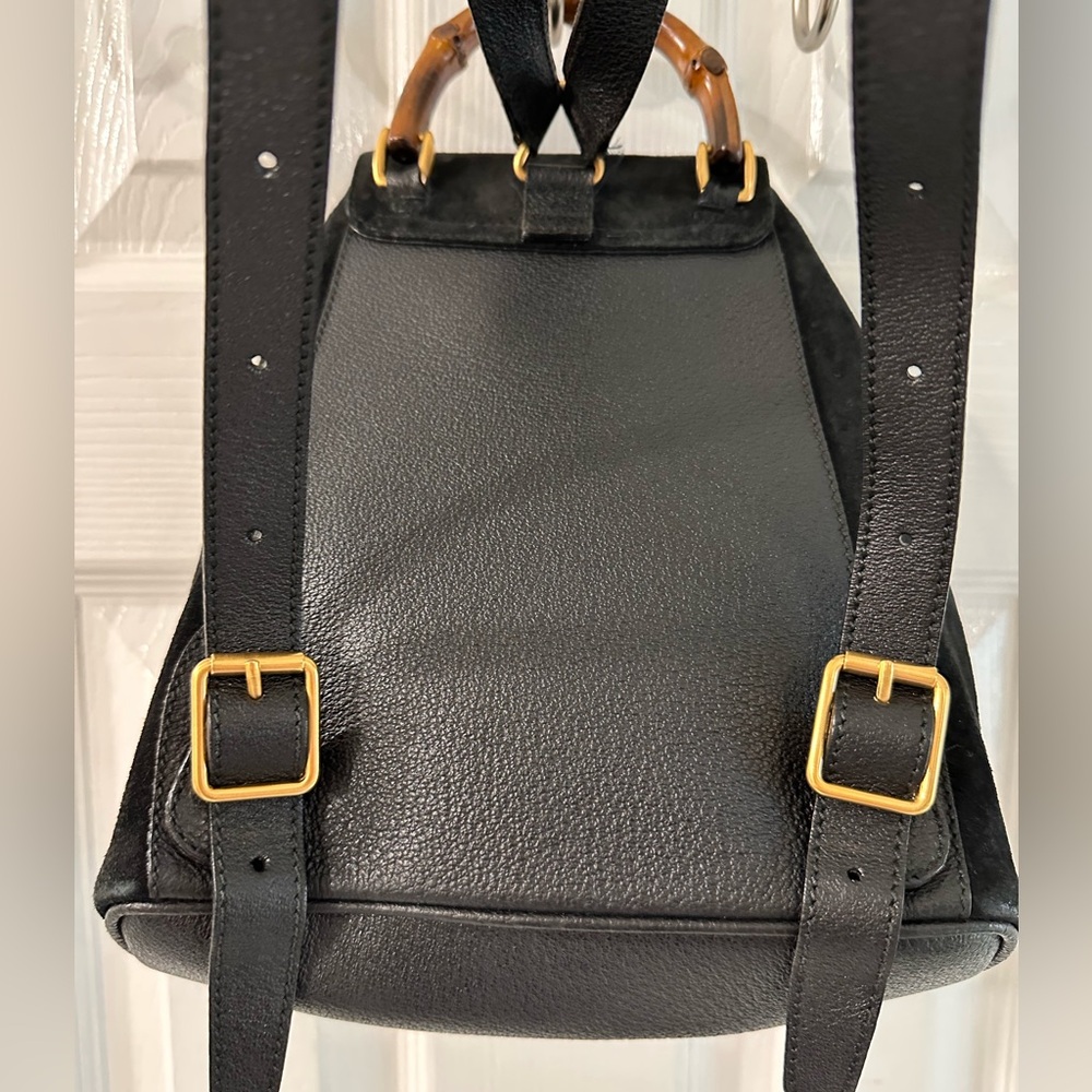 Gucci Black Suede Backpack bamboo - Picture 3 of 15